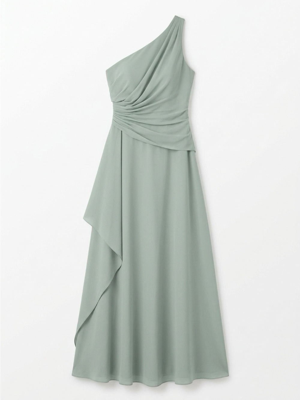 David's Bridal One-Shoulder Chiffon Gown in Sage
